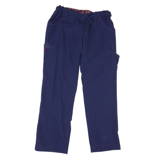 Betsey Johnson Navy Blue Cargo Scrub Pants Petite Medium Heart Pin Floral0