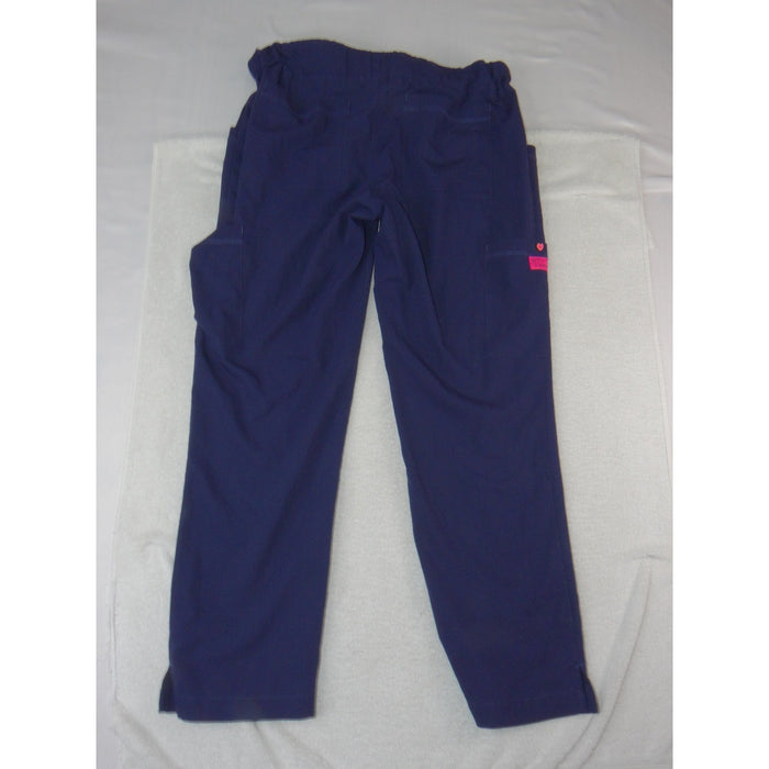Betsey Johnson Navy Blue Cargo Scrub Pants Petite Medium Heart Pin Floral1