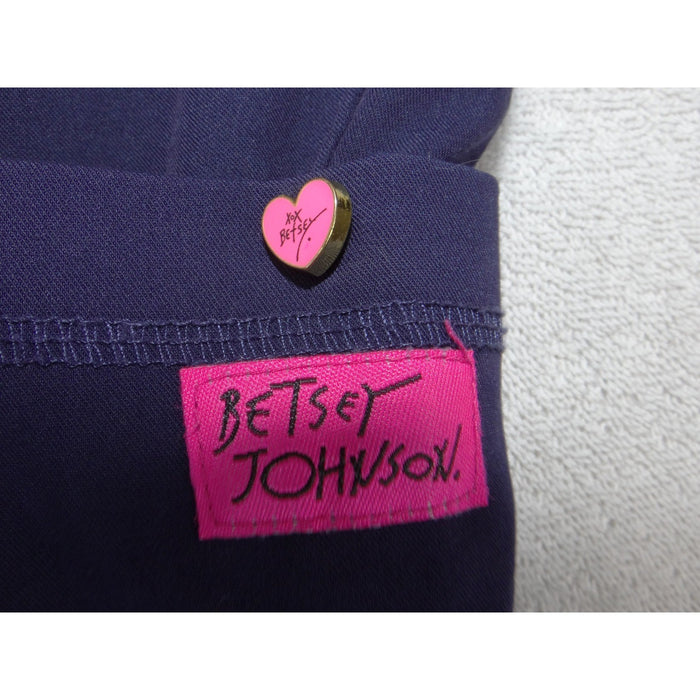 Betsey Johnson Navy Blue Cargo Scrub Pants Petite Medium Heart Pin Floral2