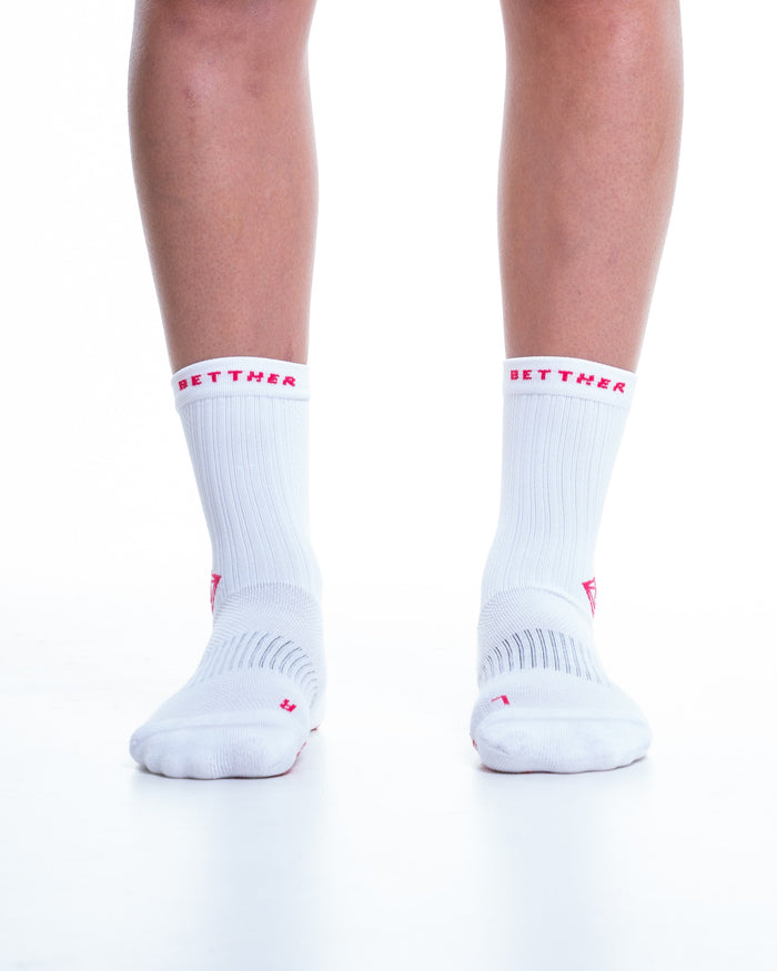 BettHer Grip Socks White indossate - vista frontale