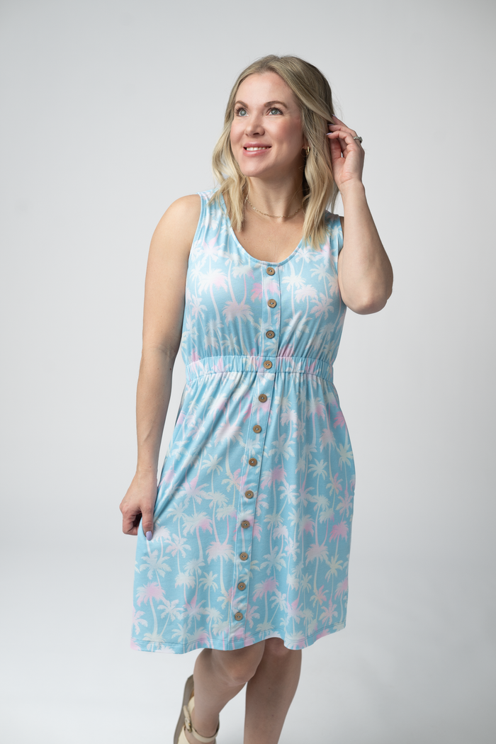 Beverly Button Dress - Aqua Palm
