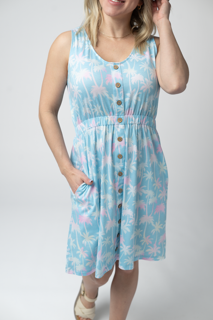 Beverly Button Dress - Aqua Palm