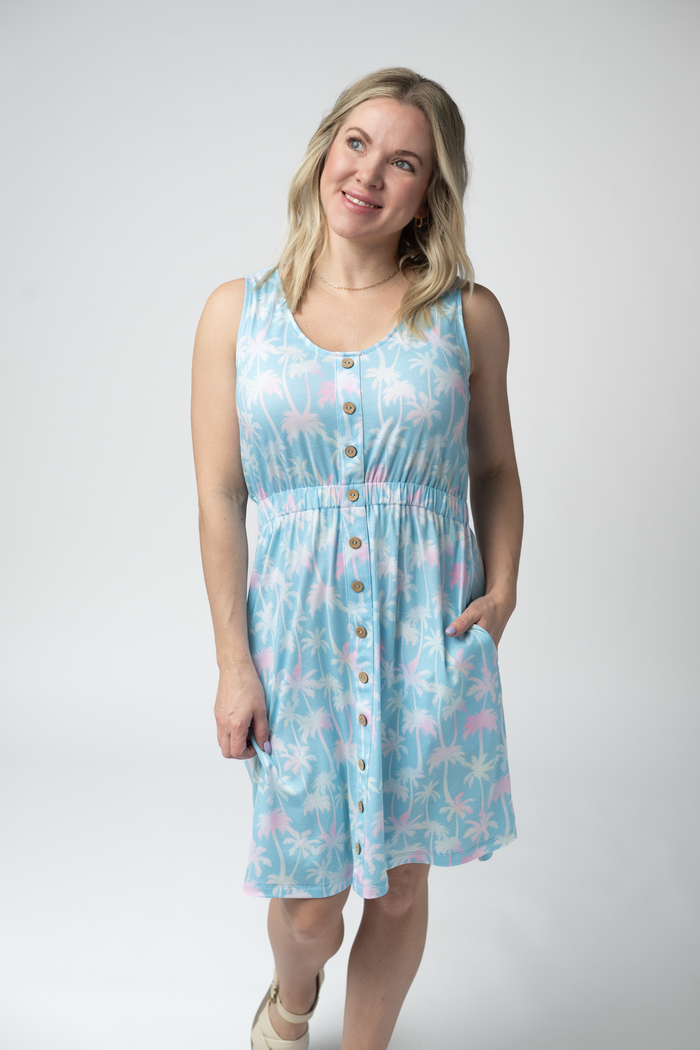 Beverly Button Dress - Aqua Palm