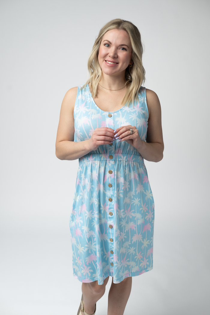 Beverly Button Dress - Aqua Palm
