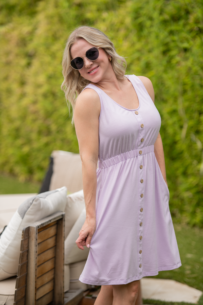 Beverly Button Dress - Lavender