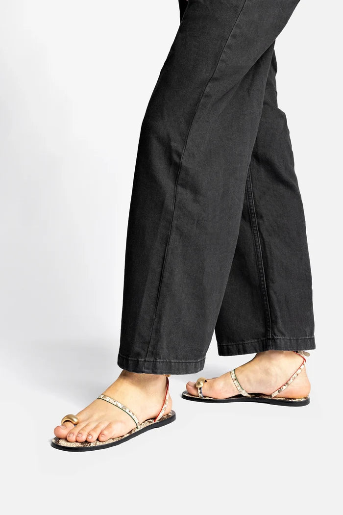 Biarritz Flat Sandal In Neutral Snake Leather Flat - Sandal Larroudé