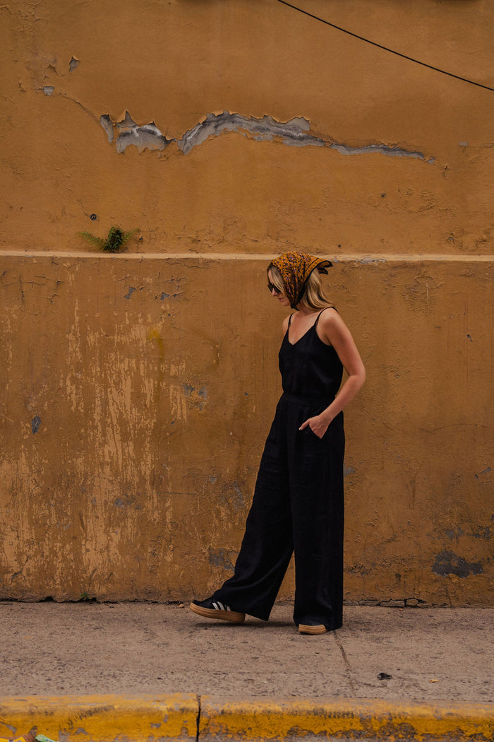Bias Cut Tank in Black Linen