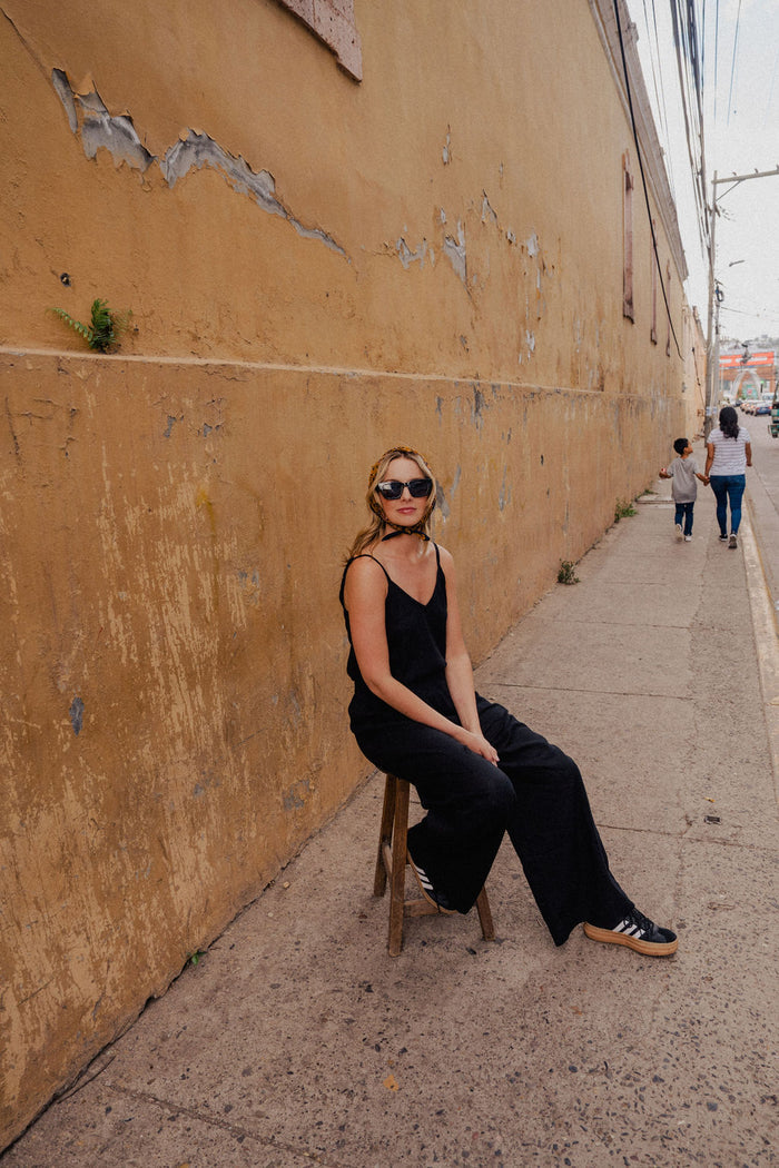 Bias Cut Tank in Black Linen