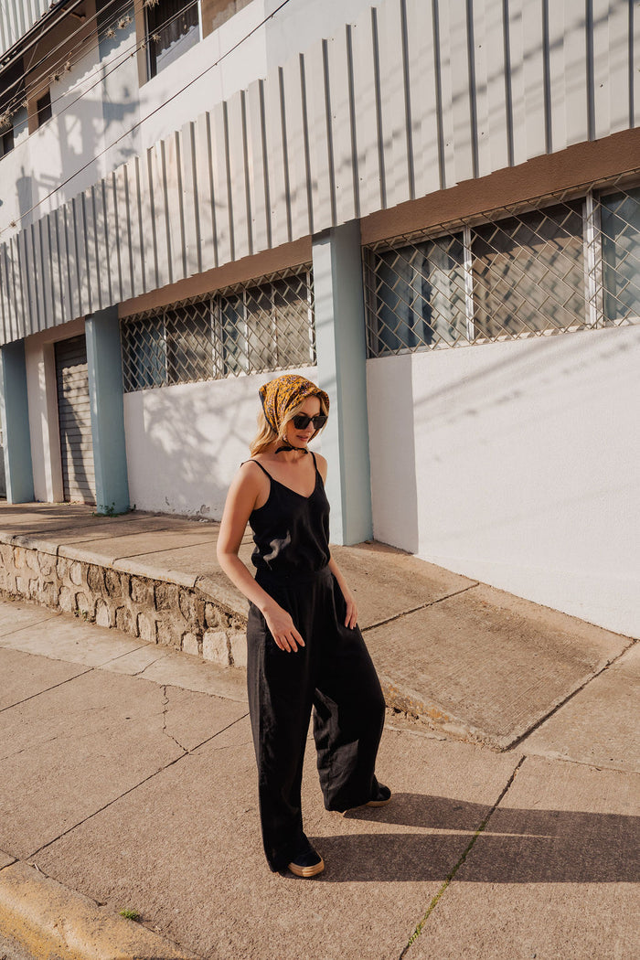 Bias Cut Tank in Black Linen