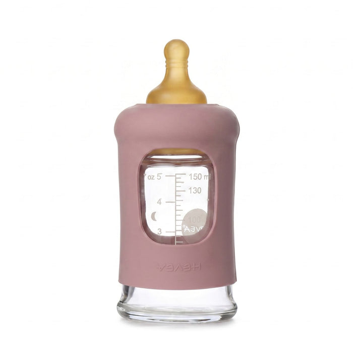Biberon en verre à col large avec manchon Hevea 150ml - Rosewood
