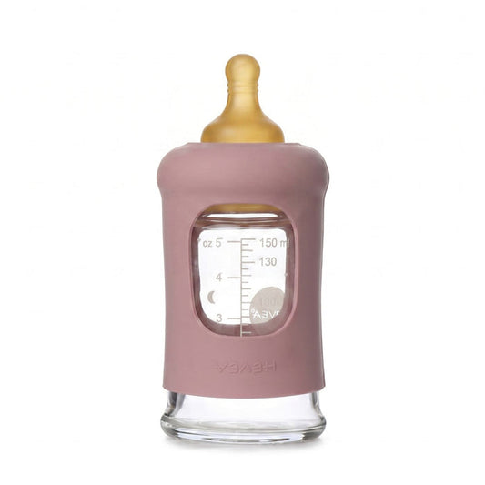 Biberon en verre à col large avec manchon Hevea 150ml - Rosewood