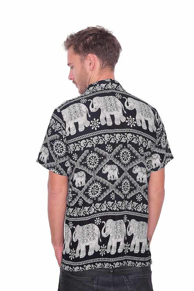 Black Elephant Print Aloha Short Sleeve - Lannaclothesdesign Shop