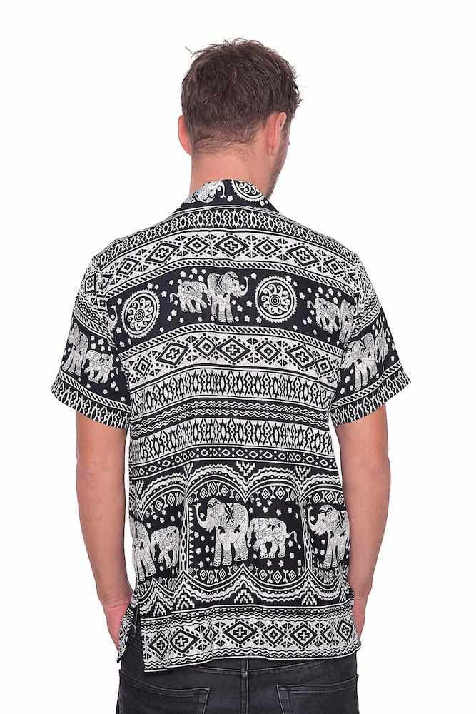 Black Elephant Print BUTTON UP SHIRT - Lannaclothesdesign Shop