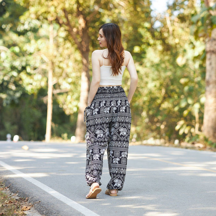 Black Elephant Stamp Harem Pants - Lannaclothesdesign Shop