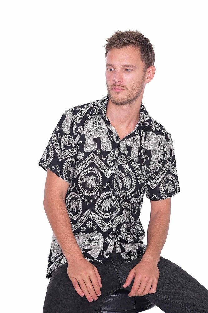 Black Hawaiian Short Sleeve Casual Shirt - Lannaclothesdesign Shop