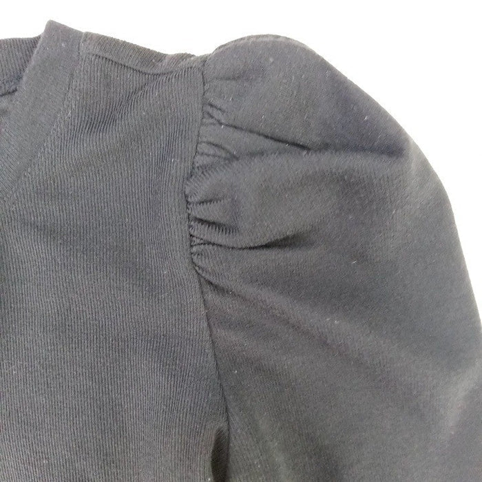 Black Puff Sleeve Ribbed Bodysuit Long Sleeve Thong Snap Closure Women3