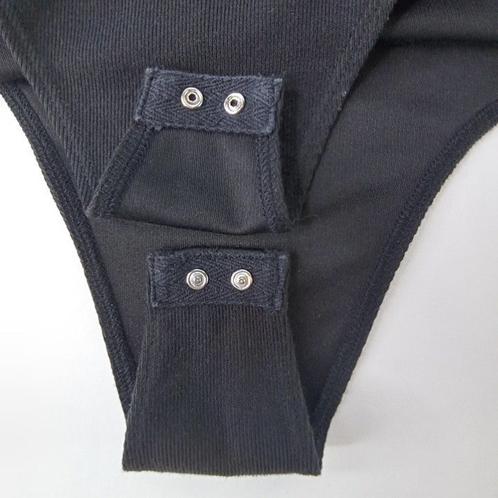 Black Puff Sleeve Ribbed Bodysuit Long Sleeve Thong Snap Closure Women4
