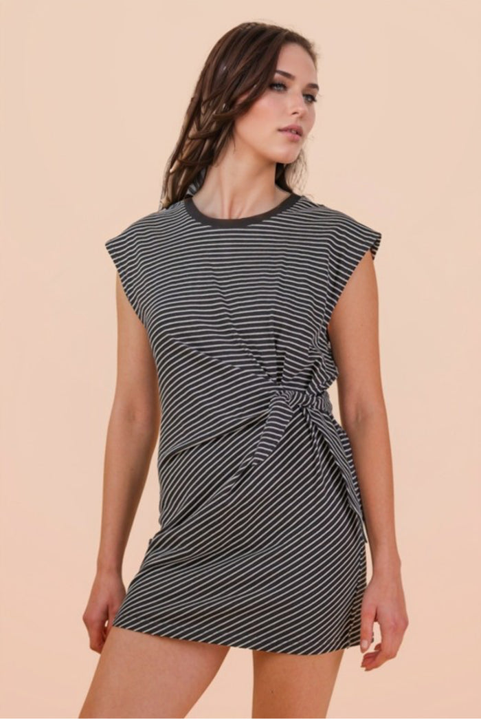 Black striped knit dress