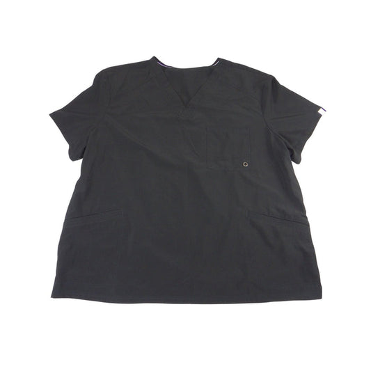 Black V Neck Mesh Back Scrub Top Short Sleeve Medical Uniform0