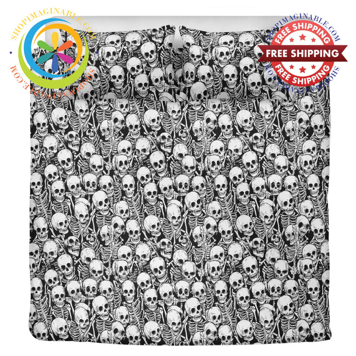 Black & White Skeletons 3 Pc Bedding Set Beige / Us Twin Pc Bedding