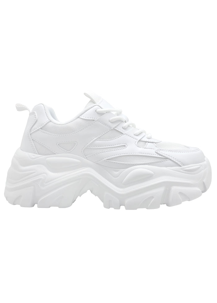 Berness BLAIR 06 White Beam White Rave Platform Sneakers in white vegan leather with chunky platform outsole and lace-up closure — front view