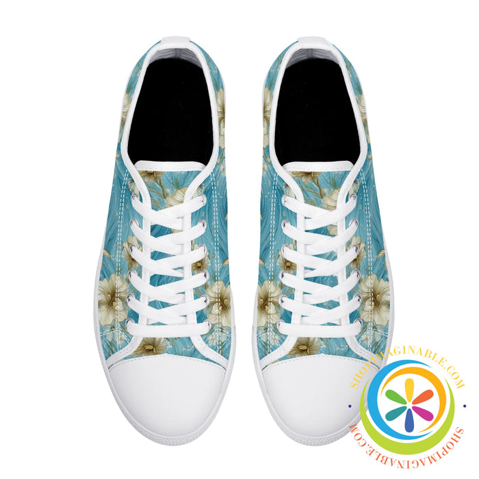 Blue Butterfly Floral Ladies Low Top Canvas Shoes-ShopImaginable.com
