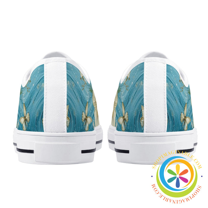 Blue Butterfly Floral Ladies Low Top Canvas Shoes-ShopImaginable.com