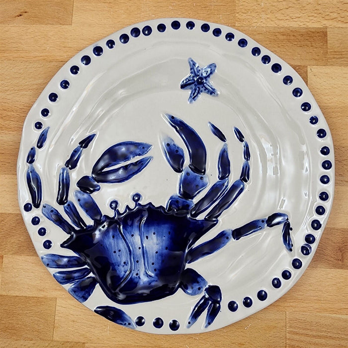 Blue Crab Dinner Plate Embossed 10" Sea Nautical by Blue Sky