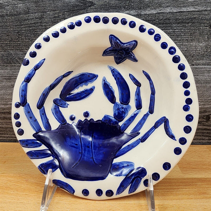 Blue Crab Soup Bowl Embossed Sea Nautical Ceramic by Blue Sky
