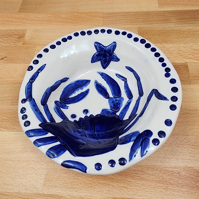 Blue Crab Soup Bowl Embossed Sea Nautical Ceramic by Blue Sky
