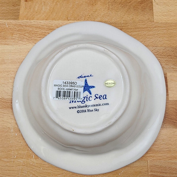Blue Crab Soup Bowl Embossed Sea Nautical Ceramic by Blue Sky