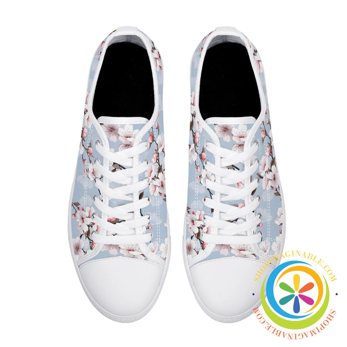 Blue Sky Cherry Blossoms Ladies Low Top Canvas Shoes