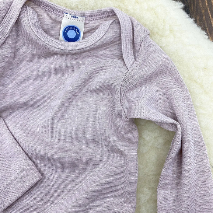 Body à manches longues en laine et soie Cosilana - Rose chiné - Lilinappy