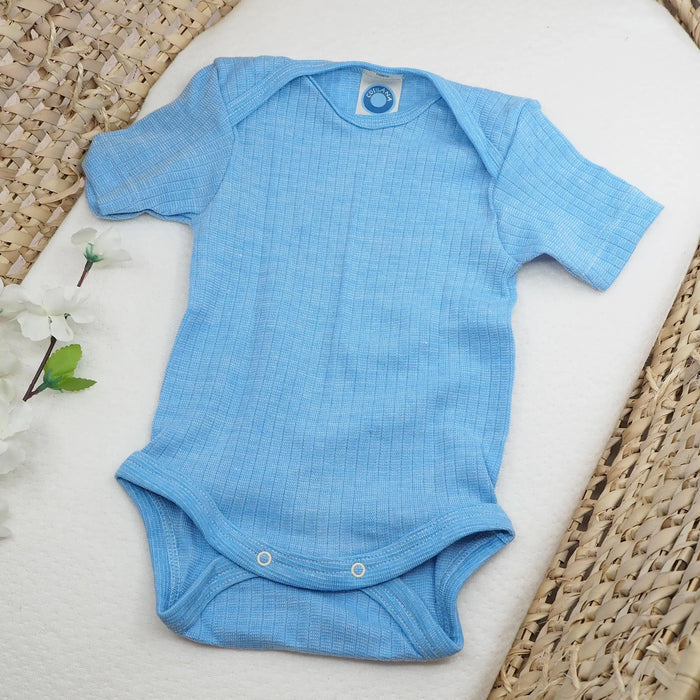 Body à MC en laine, soie et coton bio Cosilana - Bleu
