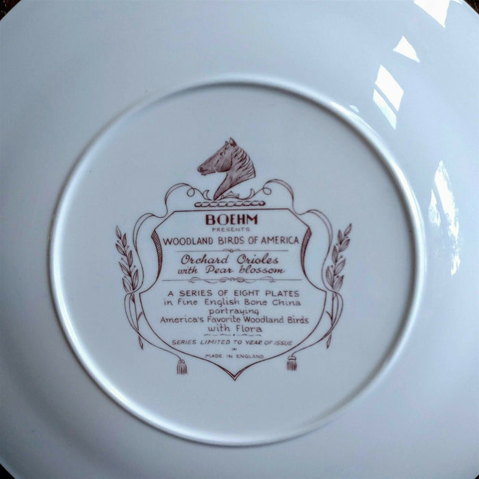 Boehm Plate Woodland Birds of America Orchard Orioles with Pear Blossom 10 5/8"