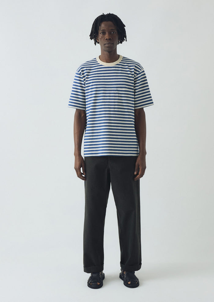 Bold Stripe Relaxed Tee | Delft/Ecru