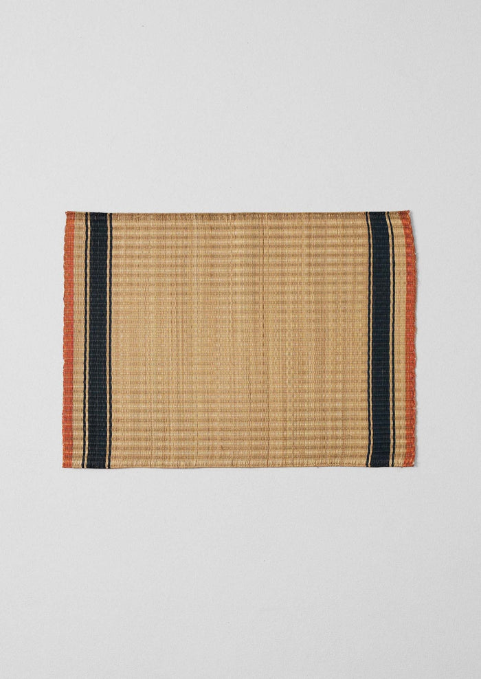 Border Stripe Madur Grass Placemat | Natural/Indigo