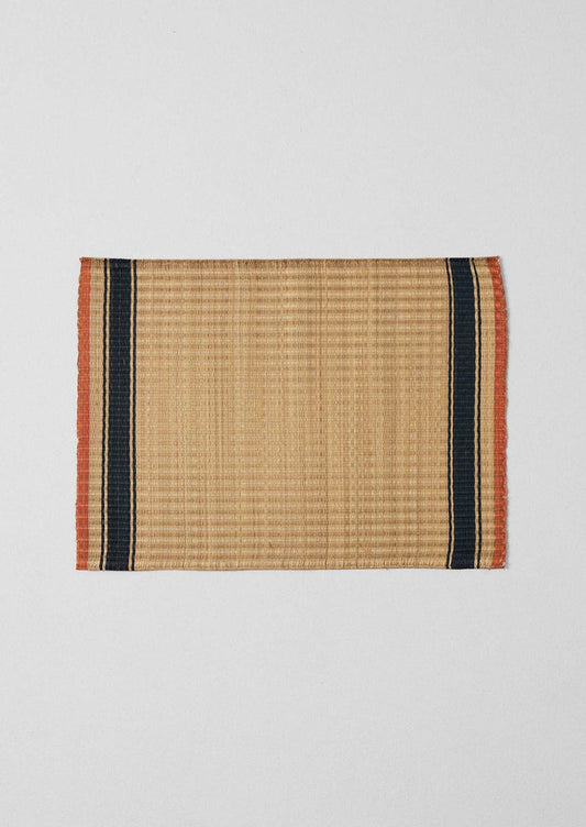 Border Stripe Madur Grass Placemat | Natural/Indigo
