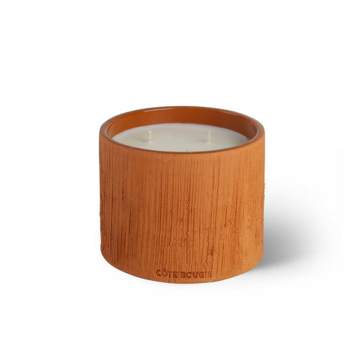 BOUGIE COUPE STRIEE TERRACOTA M/ AMBRE MANDARINE