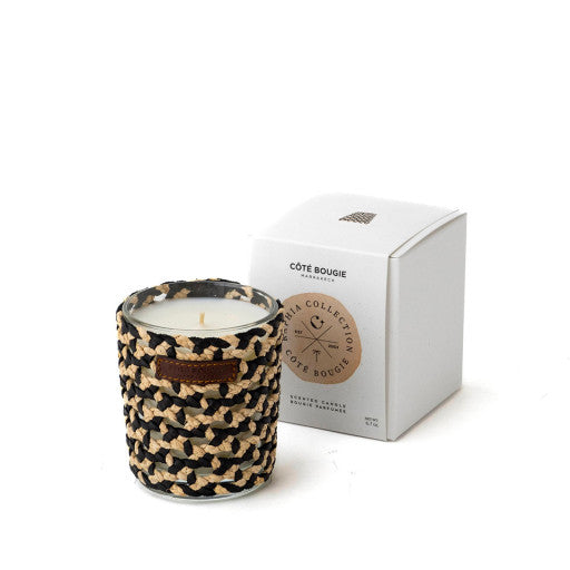 BOUGIE RAPHIA CUIR MINA NOIR S / NARGUILE FLEUR ORANGE