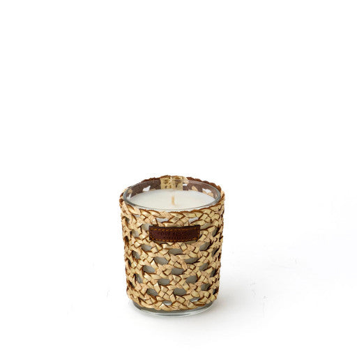BOUGIE RAPHIA CUIR YARA S/ ROSE OUD MANDARINE MAJORELLE