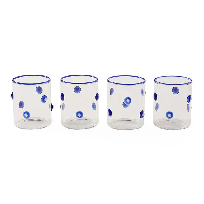 BOXED DOTTIE ROCKS GLASSWARE BLUE SET OF 4