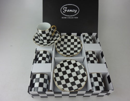 BOXES 6 EXPRESSO CUP CHECKERS BLACK/WHITE