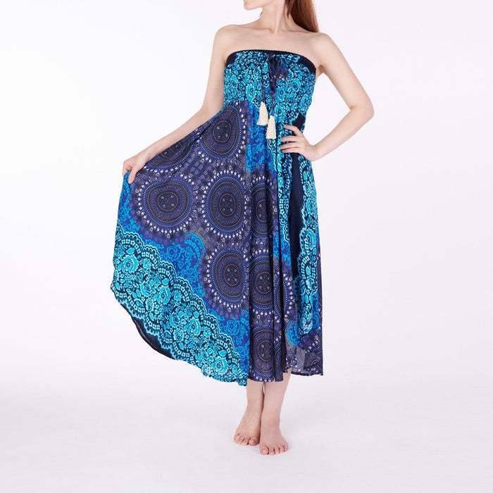 BRIGHT BLUE BOHO MAXI SKIRT - Lannaclothesdesign Shop