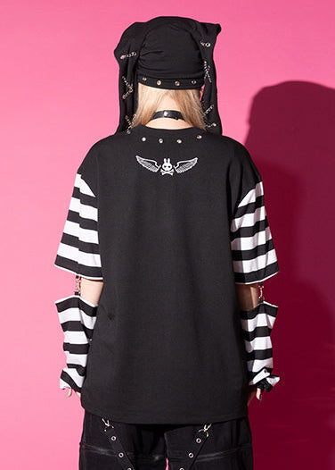Bunny Dolls Punky Bunny Black White Long Sleeves Oversized Tee