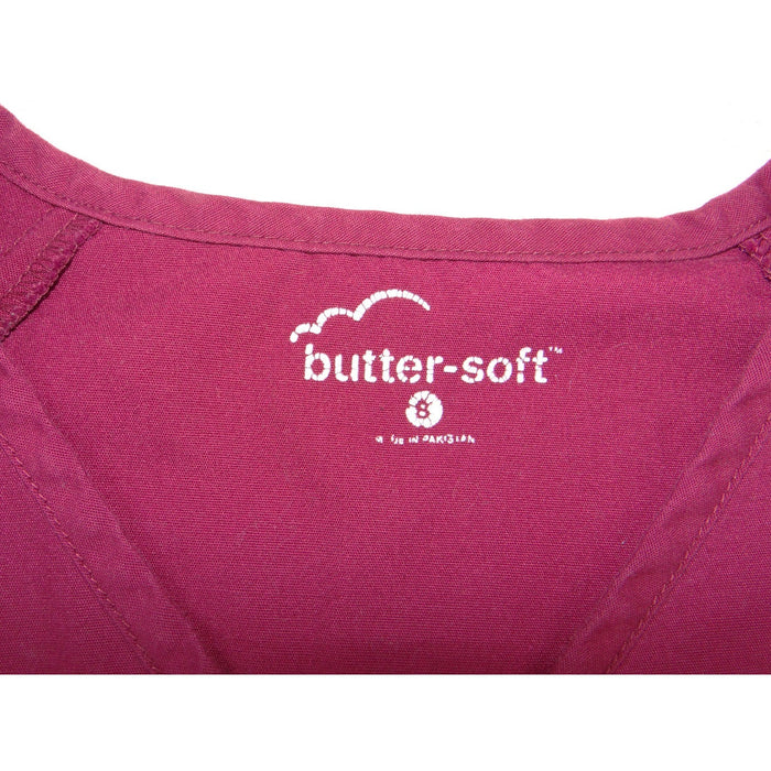 Butter-Soft Scrub Top Womens Small Burgundy V-Neck Short Sleeve Raglan Pockets2