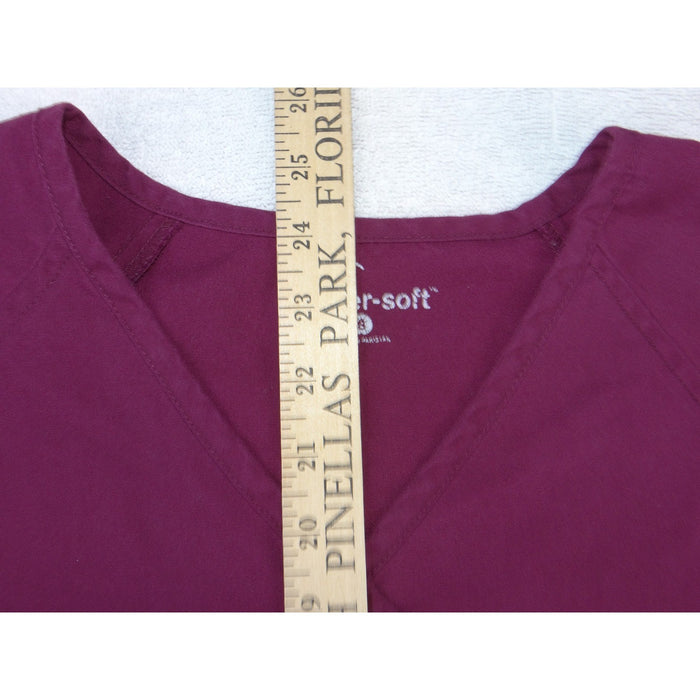 Butter-Soft Scrub Top Womens Small Burgundy V-Neck Short Sleeve Raglan Pockets4