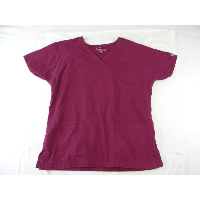 Butter Soft Womens Scrub Set Burgundy V Neck Top Elastic Waist Pants Size Small3