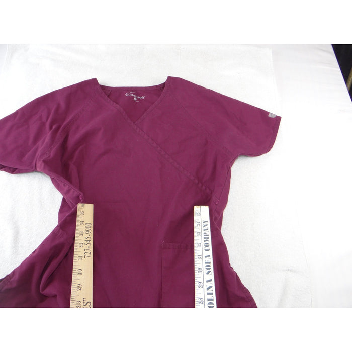 Butter Soft Womens Scrub Set Burgundy V Neck Top Elastic Waist Pants Size Small4