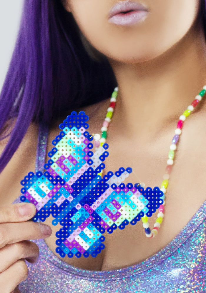 LASR Butterfly Effect Rave Kandi Necklace — front view